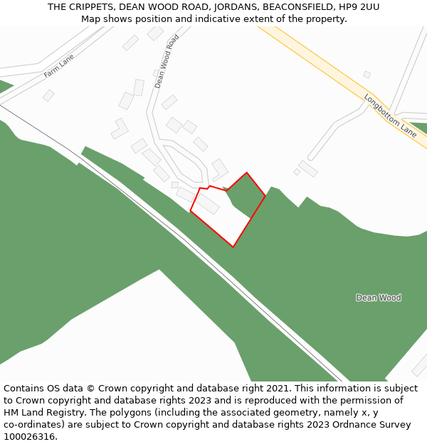 THE CRIPPETS, DEAN WOOD ROAD, JORDANS, BEACONSFIELD, HP9 2UU: Location map and indicative extent of plot