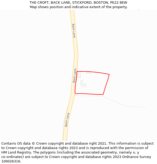 THE CROFT, BACK LANE, STICKFORD, BOSTON, PE22 8EW: Location map and indicative extent of plot