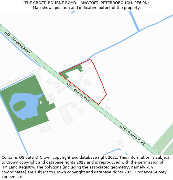 THE CROFT, BOURNE ROAD, LANGTOFT, PETERBOROUGH, PE6 9NJ: Location map and indicative extent of plot