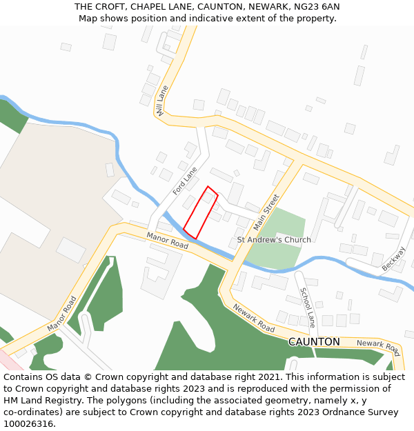 THE CROFT, CHAPEL LANE, CAUNTON, NEWARK, NG23 6AN: Location map and indicative extent of plot