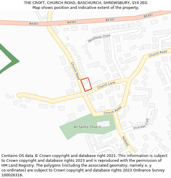 THE CROFT, CHURCH ROAD, BASCHURCH, SHREWSBURY, SY4 2EG: Location map and indicative extent of plot