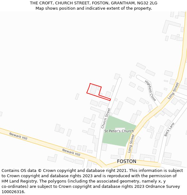 THE CROFT, CHURCH STREET, FOSTON, GRANTHAM, NG32 2LG: Location map and indicative extent of plot