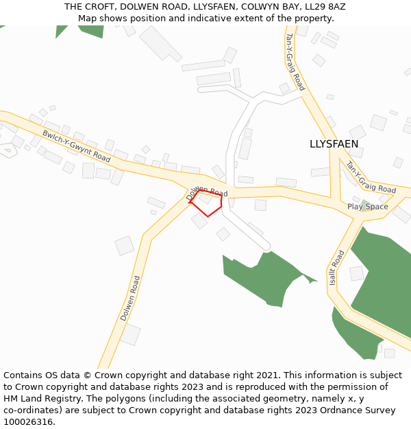 THE CROFT, DOLWEN ROAD, LLYSFAEN, COLWYN BAY, LL29 8AZ: Location map and indicative extent of plot