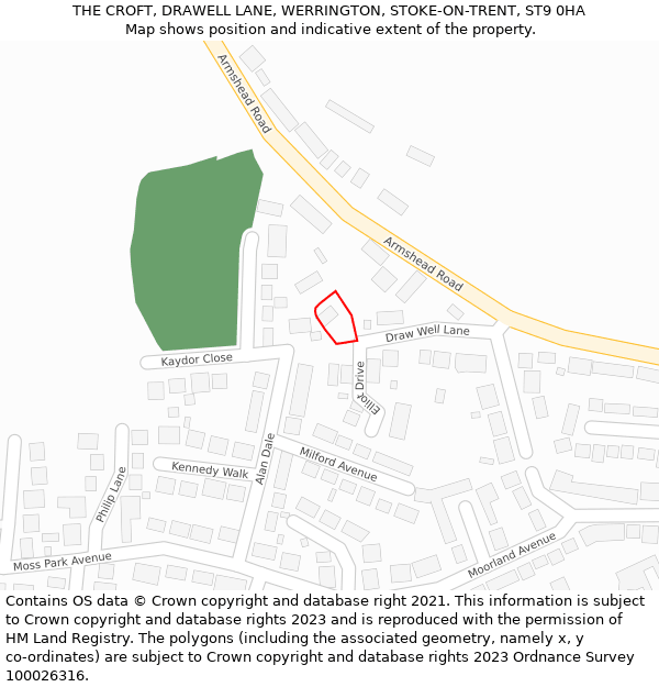 THE CROFT, DRAWELL LANE, WERRINGTON, STOKE-ON-TRENT, ST9 0HA: Location map and indicative extent of plot