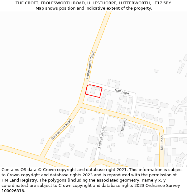 THE CROFT, FROLESWORTH ROAD, ULLESTHORPE, LUTTERWORTH, LE17 5BY: Location map and indicative extent of plot