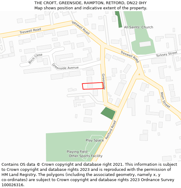 THE CROFT, GREENSIDE, RAMPTON, RETFORD, DN22 0HY: Location map and indicative extent of plot