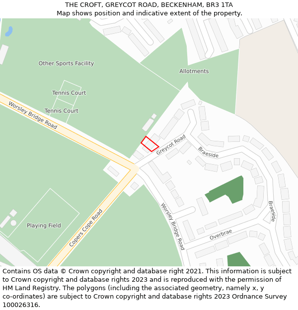 THE CROFT, GREYCOT ROAD, BECKENHAM, BR3 1TA: Location map and indicative extent of plot