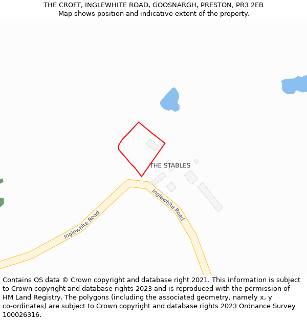 THE CROFT, INGLEWHITE ROAD, GOOSNARGH, PRESTON, PR3 2EB: Location map and indicative extent of plot