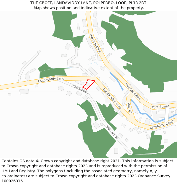 THE CROFT, LANDAVIDDY LANE, POLPERRO, LOOE, PL13 2RT: Location map and indicative extent of plot