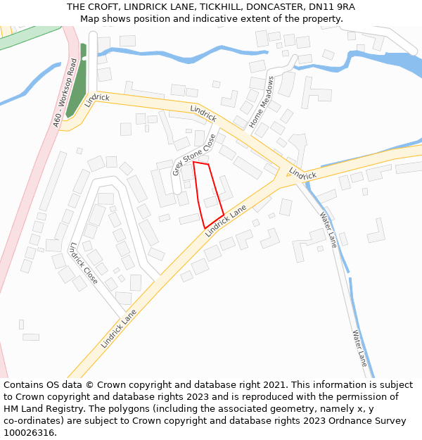 THE CROFT, LINDRICK LANE, TICKHILL, DONCASTER, DN11 9RA: Location map and indicative extent of plot