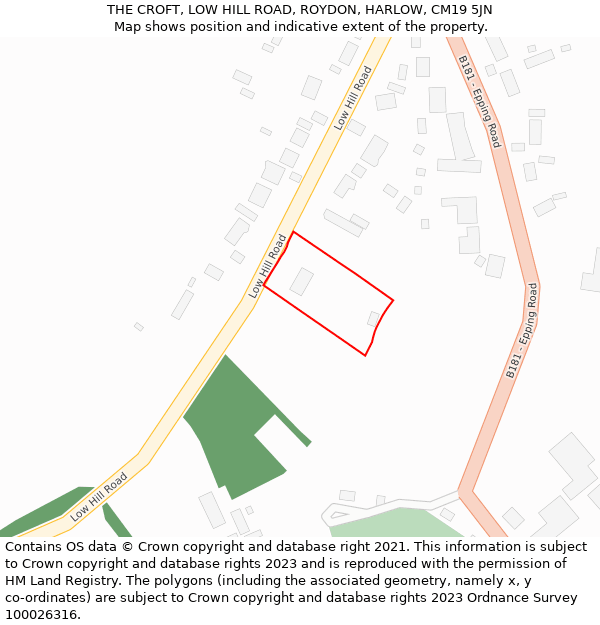 THE CROFT, LOW HILL ROAD, ROYDON, HARLOW, CM19 5JN: Location map and indicative extent of plot