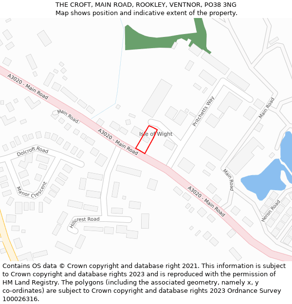 THE CROFT, MAIN ROAD, ROOKLEY, VENTNOR, PO38 3NG: Location map and indicative extent of plot