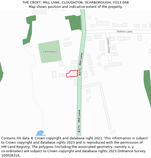 THE CROFT, MILL LANE, CLOUGHTON, SCARBOROUGH, YO13 0AB: Location map and indicative extent of plot