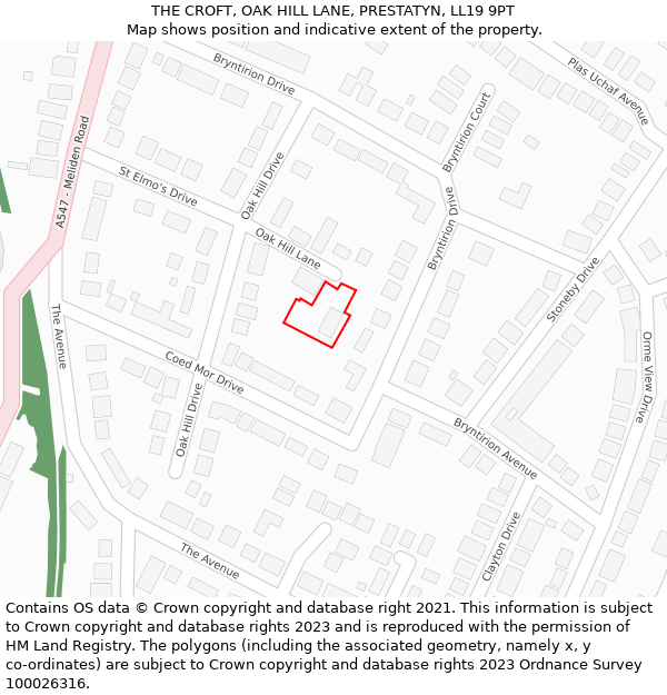 THE CROFT, OAK HILL LANE, PRESTATYN, LL19 9PT: Location map and indicative extent of plot