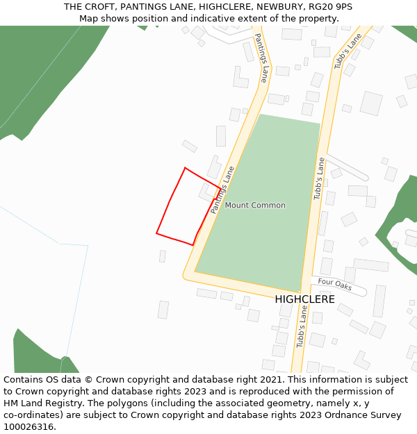 THE CROFT, PANTINGS LANE, HIGHCLERE, NEWBURY, RG20 9PS: Location map and indicative extent of plot