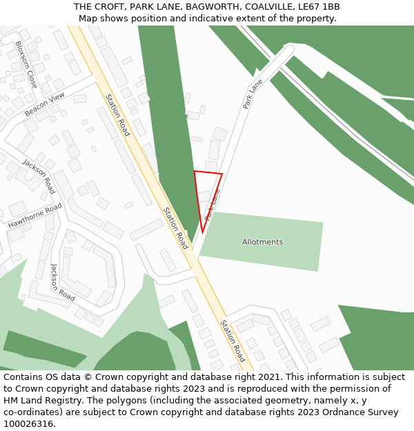 THE CROFT, PARK LANE, BAGWORTH, COALVILLE, LE67 1BB: Location map and indicative extent of plot