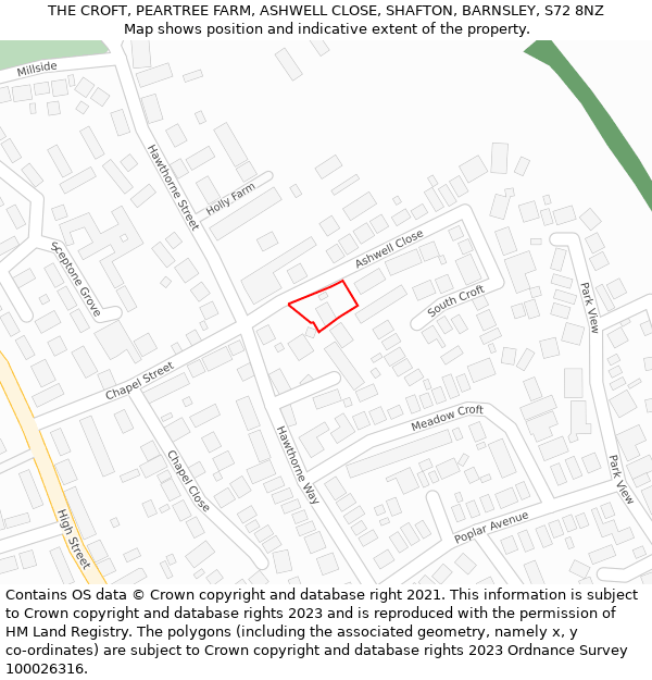 THE CROFT, PEARTREE FARM, ASHWELL CLOSE, SHAFTON, BARNSLEY, S72 8NZ: Location map and indicative extent of plot