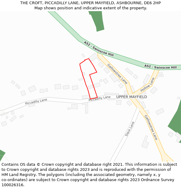 THE CROFT, PICCADILLY LANE, UPPER MAYFIELD, ASHBOURNE, DE6 2HP: Location map and indicative extent of plot