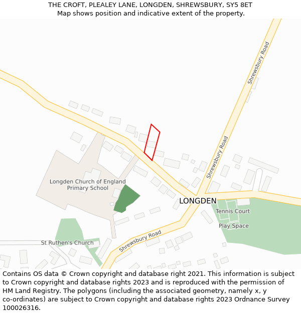 THE CROFT, PLEALEY LANE, LONGDEN, SHREWSBURY, SY5 8ET: Location map and indicative extent of plot