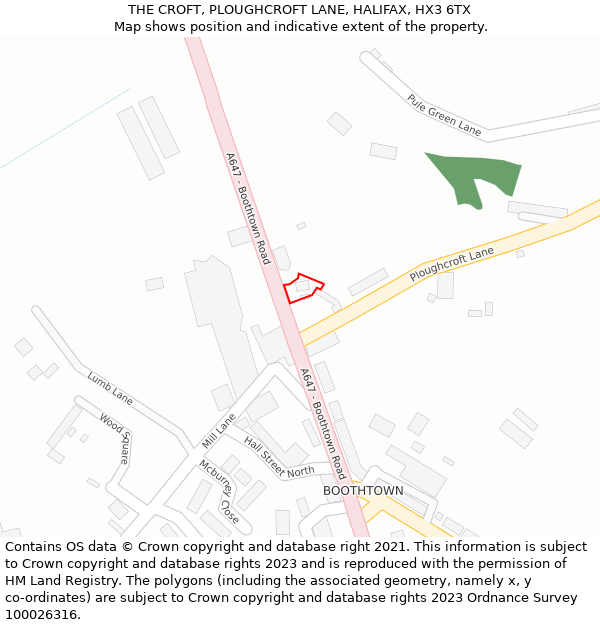 THE CROFT, PLOUGHCROFT LANE, HALIFAX, HX3 6TX: Location map and indicative extent of plot