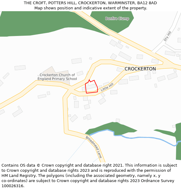 THE CROFT, POTTERS HILL, CROCKERTON, WARMINSTER, BA12 8AD: Location map and indicative extent of plot