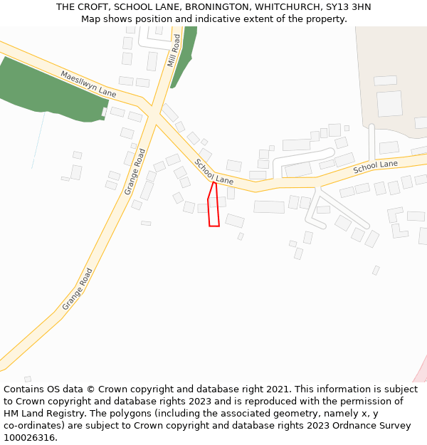 THE CROFT, SCHOOL LANE, BRONINGTON, WHITCHURCH, SY13 3HN: Location map and indicative extent of plot