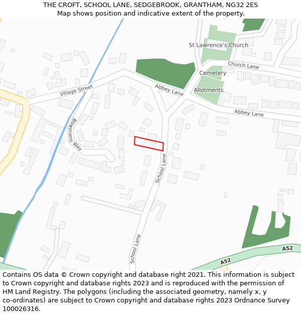 THE CROFT, SCHOOL LANE, SEDGEBROOK, GRANTHAM, NG32 2ES: Location map and indicative extent of plot
