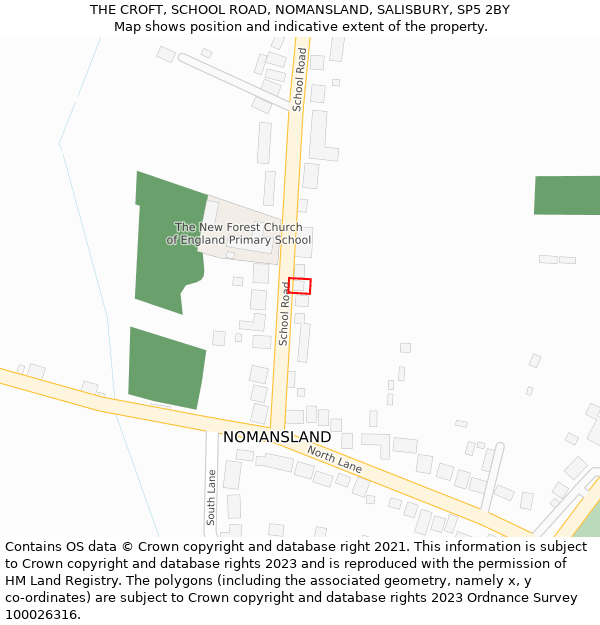 THE CROFT, SCHOOL ROAD, NOMANSLAND, SALISBURY, SP5 2BY: Location map and indicative extent of plot