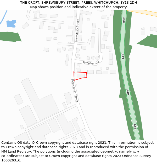 THE CROFT, SHREWSBURY STREET, PREES, WHITCHURCH, SY13 2DH: Location map and indicative extent of plot