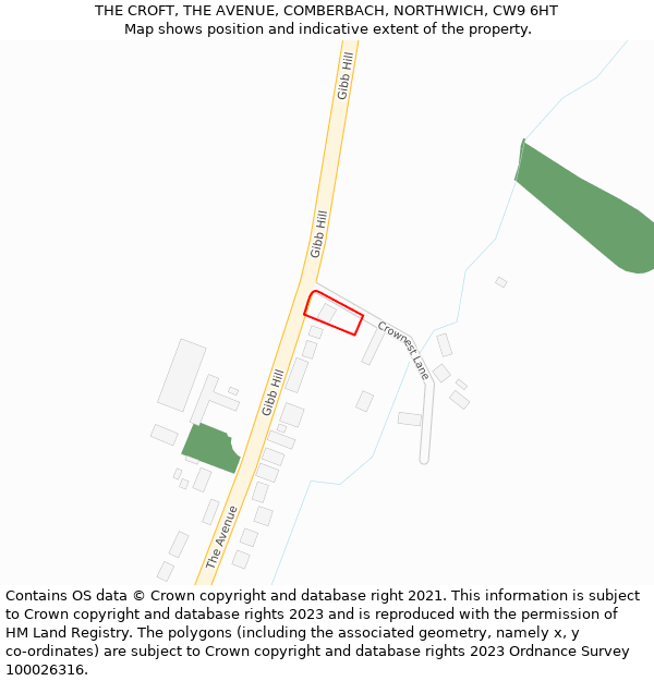 THE CROFT, THE AVENUE, COMBERBACH, NORTHWICH, CW9 6HT: Location map and indicative extent of plot