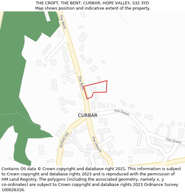 THE CROFT, THE BENT, CURBAR, HOPE VALLEY, S32 3YD: Location map and indicative extent of plot