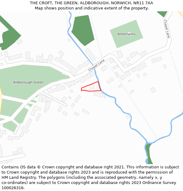 THE CROFT, THE GREEN, ALDBOROUGH, NORWICH, NR11 7AA: Location map and indicative extent of plot