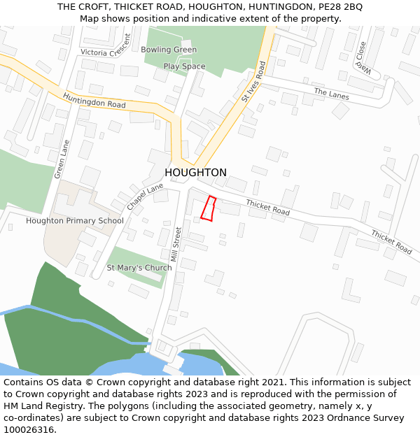 THE CROFT, THICKET ROAD, HOUGHTON, HUNTINGDON, PE28 2BQ: Location map and indicative extent of plot