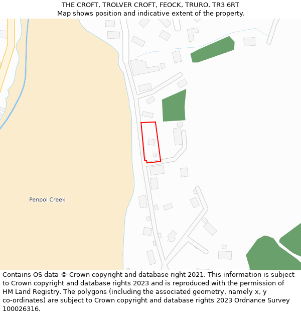 THE CROFT, TROLVER CROFT, FEOCK, TRURO, TR3 6RT: Location map and indicative extent of plot