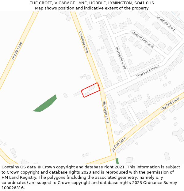 THE CROFT, VICARAGE LANE, HORDLE, LYMINGTON, SO41 0HS: Location map and indicative extent of plot