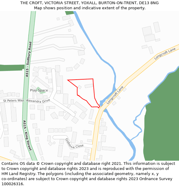THE CROFT, VICTORIA STREET, YOXALL, BURTON-ON-TRENT, DE13 8NG: Location map and indicative extent of plot