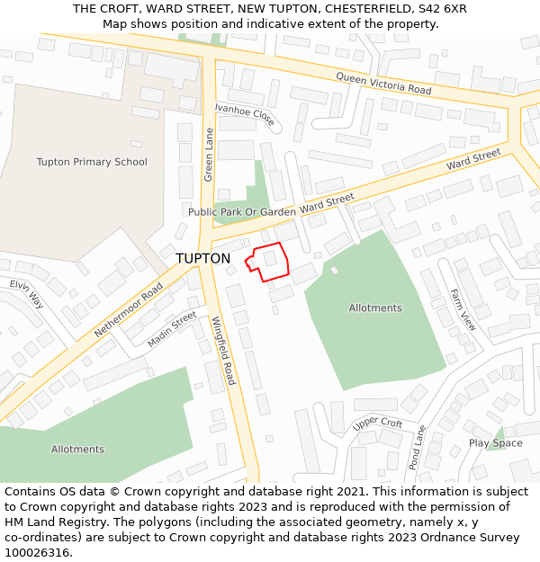 THE CROFT, WARD STREET, NEW TUPTON, CHESTERFIELD, S42 6XR: Location map and indicative extent of plot