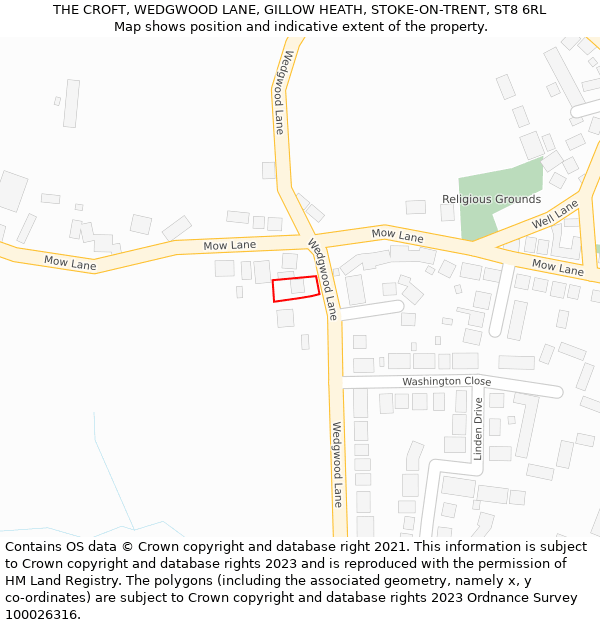 THE CROFT, WEDGWOOD LANE, GILLOW HEATH, STOKE-ON-TRENT, ST8 6RL: Location map and indicative extent of plot