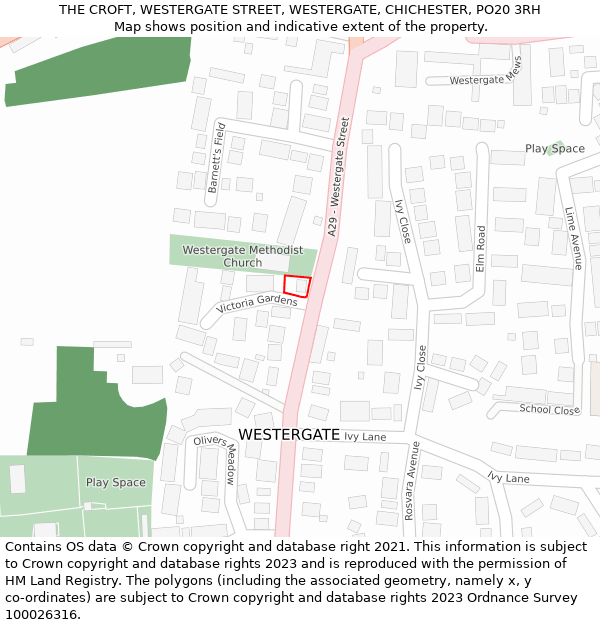 THE CROFT, WESTERGATE STREET, WESTERGATE, CHICHESTER, PO20 3RH: Location map and indicative extent of plot
