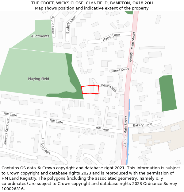 THE CROFT, WICKS CLOSE, CLANFIELD, BAMPTON, OX18 2QH: Location map and indicative extent of plot