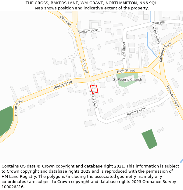THE CROSS, BAKERS LANE, WALGRAVE, NORTHAMPTON, NN6 9QL: Location map and indicative extent of plot