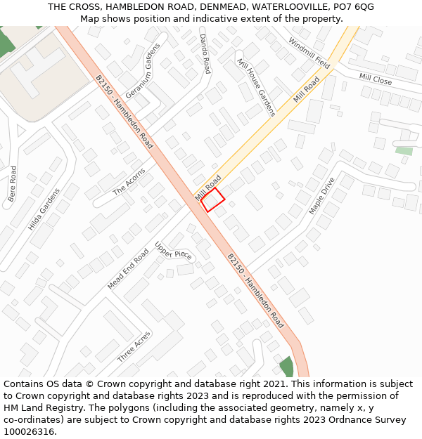 THE CROSS, HAMBLEDON ROAD, DENMEAD, WATERLOOVILLE, PO7 6QG: Location map and indicative extent of plot