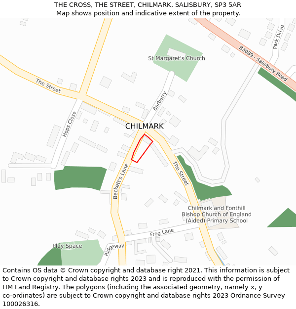 THE CROSS, THE STREET, CHILMARK, SALISBURY, SP3 5AR: Location map and indicative extent of plot