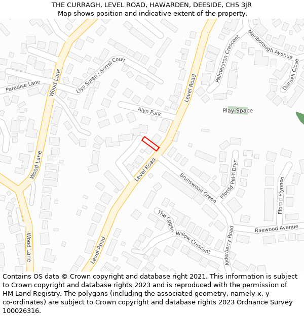 THE CURRAGH, LEVEL ROAD, HAWARDEN, DEESIDE, CH5 3JR: Location map and indicative extent of plot