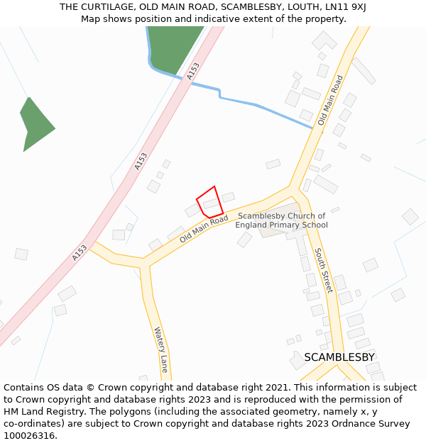 THE CURTILAGE, OLD MAIN ROAD, SCAMBLESBY, LOUTH, LN11 9XJ: Location map and indicative extent of plot