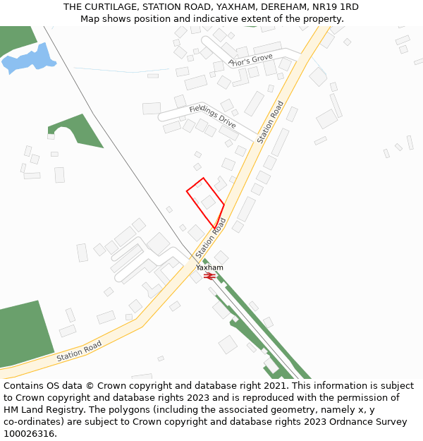 THE CURTILAGE, STATION ROAD, YAXHAM, DEREHAM, NR19 1RD: Location map and indicative extent of plot