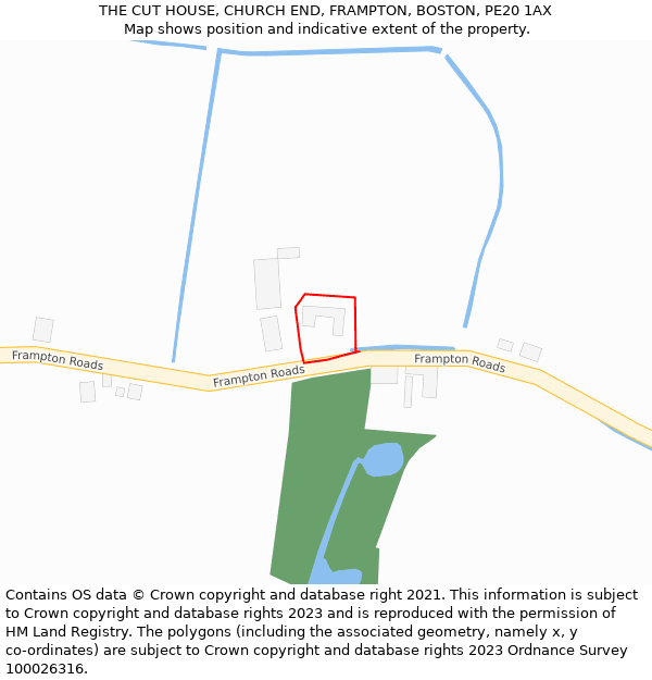 THE CUT HOUSE, CHURCH END, FRAMPTON, BOSTON, PE20 1AX: Location map and indicative extent of plot