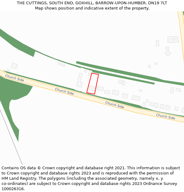 THE CUTTINGS, SOUTH END, GOXHILL, BARROW-UPON-HUMBER, DN19 7LT: Location map and indicative extent of plot