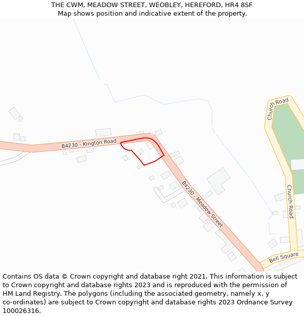 THE CWM, MEADOW STREET, WEOBLEY, HEREFORD, HR4 8SF: Location map and indicative extent of plot