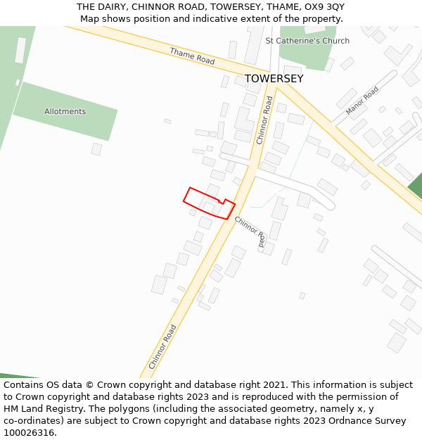 THE DAIRY, CHINNOR ROAD, TOWERSEY, THAME, OX9 3QY: Location map and indicative extent of plot